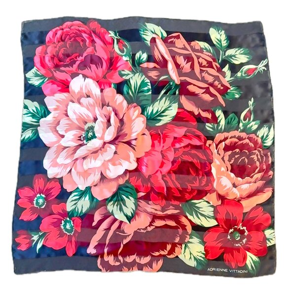 Adrienne Vittadini Vintage Silk Scarf Moody Garden Florals 80s Designer Stmt - Picture 1 of 6